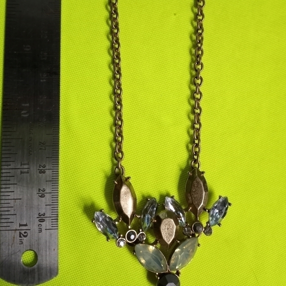 Loft long dangle Crystal goldtone chain necklace - Picture 2 of 7